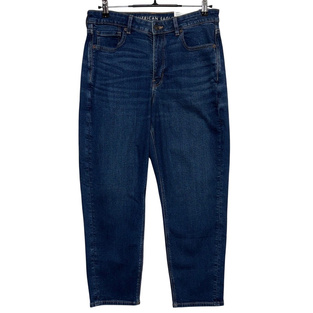 NEW American Eagle Jeans Women 12 Short 32X26 Blue Mom Stretch High Rise Tapered